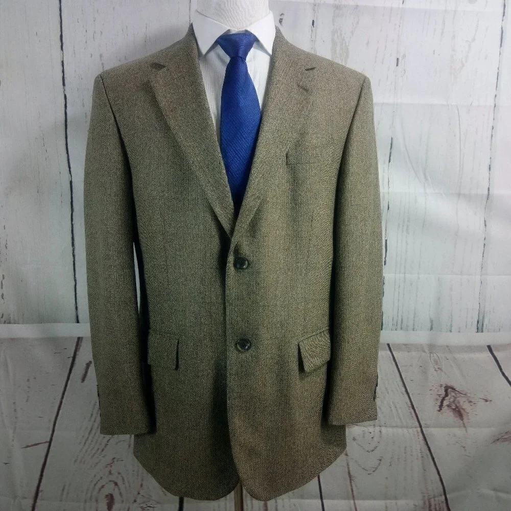 Oscar de la Renta 43R Brown Suit Blazer Sport Coat
